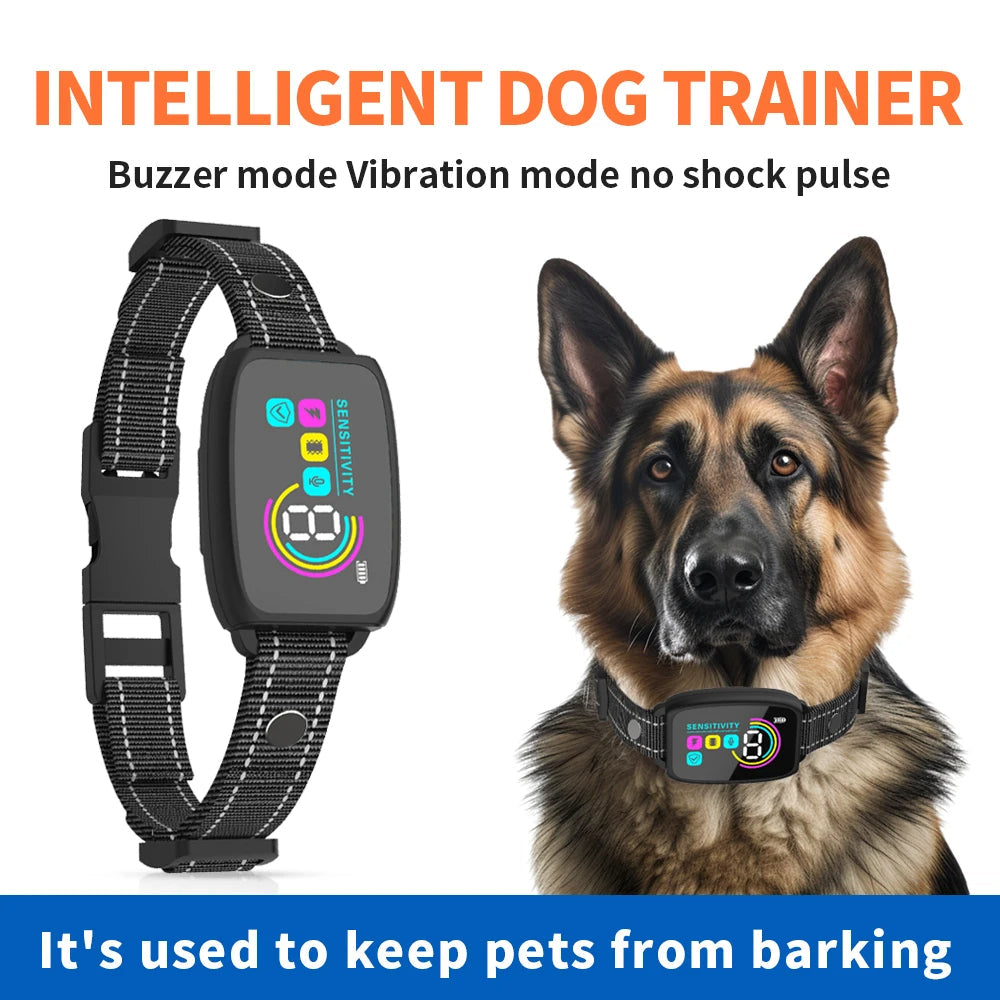 Rechargeable Waterproof Pet Anti-Bark Collar With Digital Display